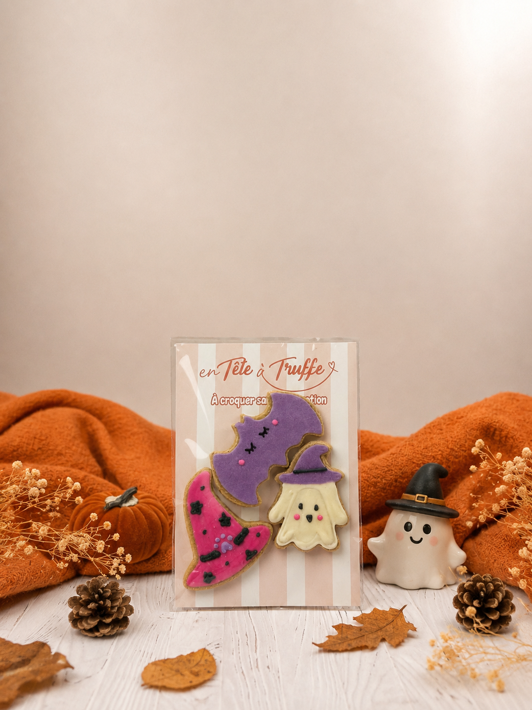 Sachet de 3 biscuits glacés Halloween pour chien | Sorcière & Fantôme