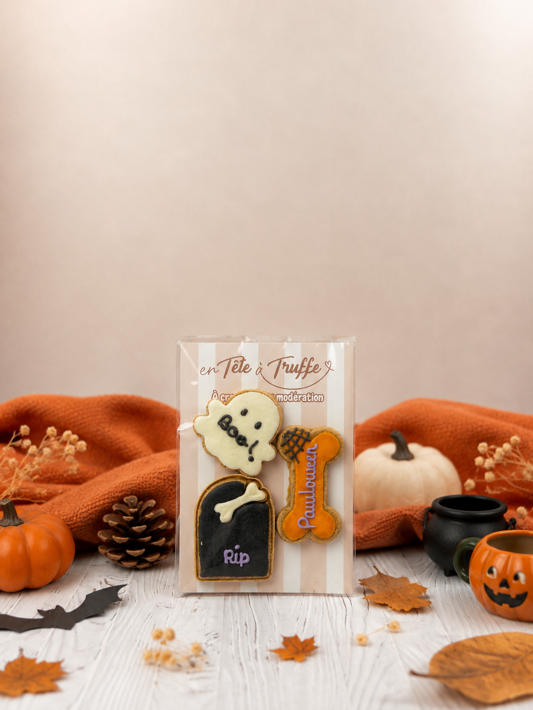 Sachet de 3 biscuits glacés Halloween pour chien | Collection Automne B2B